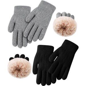 2 Pairs Kids Fleece Lined Gloves Winter Thick Thermal Gloves
